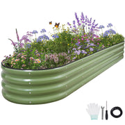 Permade front view of green galvanized planter showing sturdy build and spacious bed