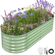 Permade front view of raised bed showing full planter and tidy layout benefit
