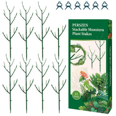 PERSZEN front packaging view showing 15 green stackable plant stakes and benefits