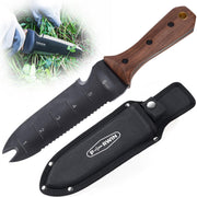 PERWIN hori hori front view showing full tool and sheath for easy carrying