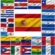Peryiter front view of 21-flag set showing colorful country flags and packaging benefit: complete collection