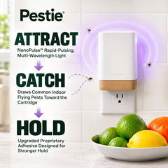 Pestie back view with plug prongs and vent for safe compact placement benefit