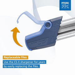 PFERD CS-X close-up of file seat ensuring stable 30° angle for precision