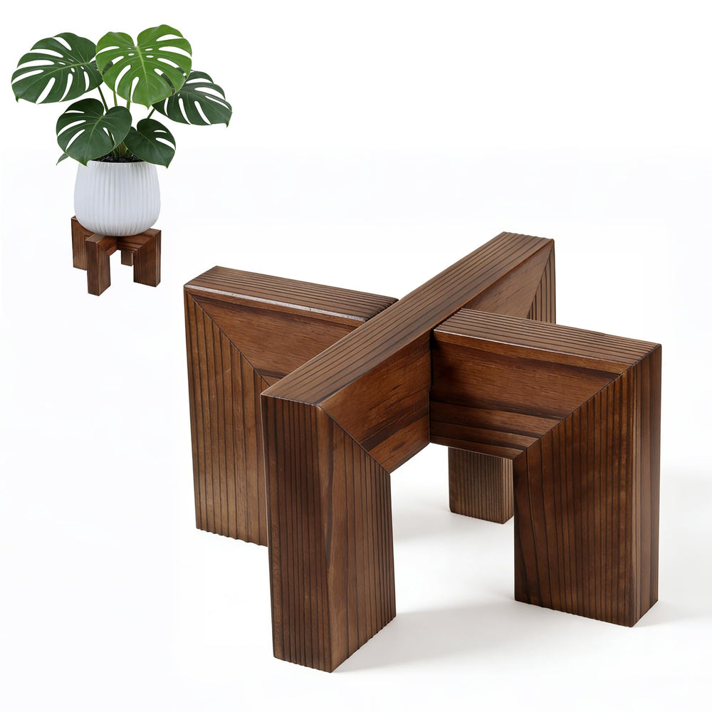Phyluckny front view of 6-inch wood plant stand showcasing clean lines and stability