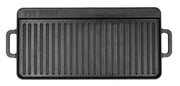 Pit Boss front view griddle showing full rectangular cooking surface and handles, durable