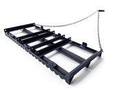 Plorvia front view showing full 4ft harrow and tow-ready frame for quick grading