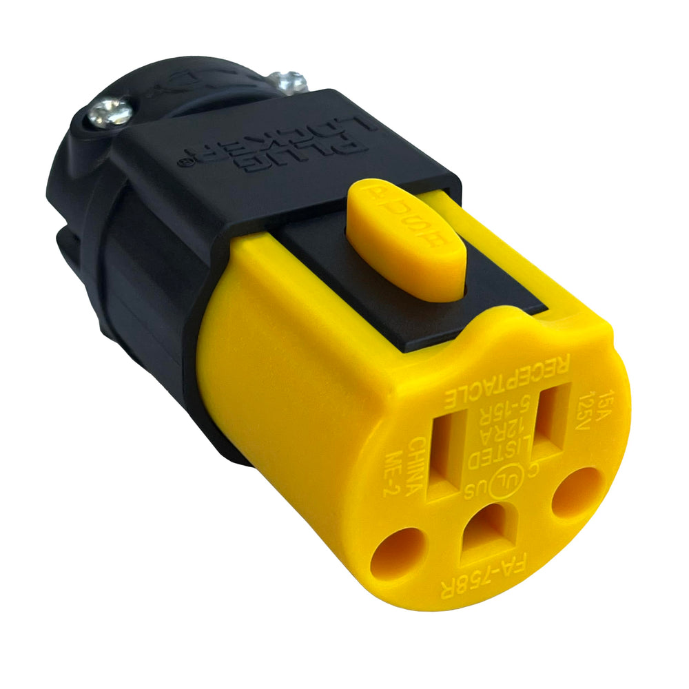 PLUGLOCKER front view of connector showing secure latch for safer power