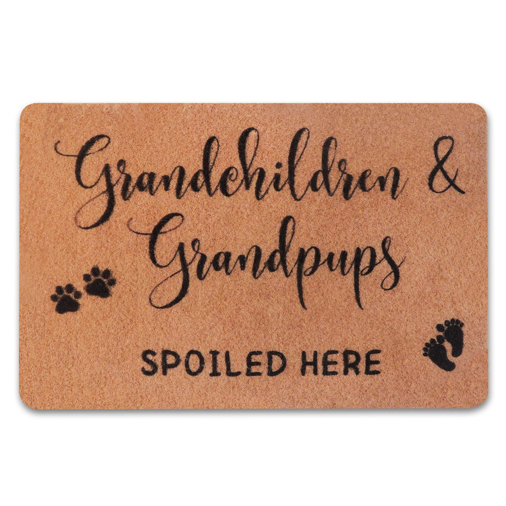 PLUJOYS front view doormat showing welcoming message and cheerful design benefit: warm greeting