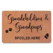 PLUJOYS front view doormat showing welcoming message and cheerful design benefit: warm greeting
