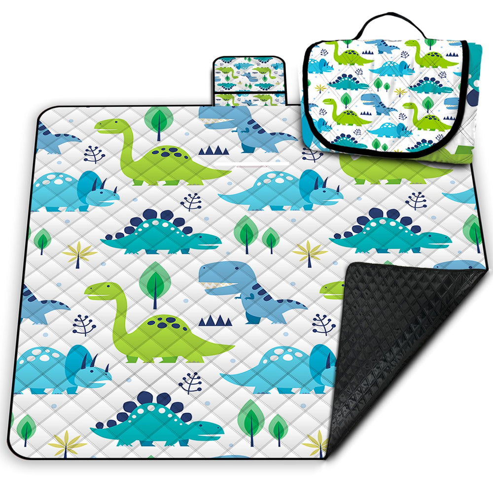poedist front flat spread showing full dinosaur print and ample seating area benefit: roomy comfort