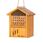 POLLIBEE front view showing assembled mason bee house and entrance holes for pollinators