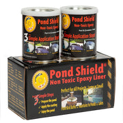 Pond Shield can front label view showing black epoxy and benefits