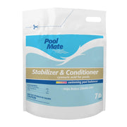 Pool Mate front label showing product name and benefits for longer chlorine life