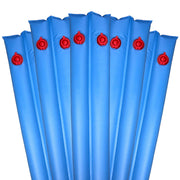 Pool Mate front view of 5-pack blue 8 ft water bags showing product and packaging benefit