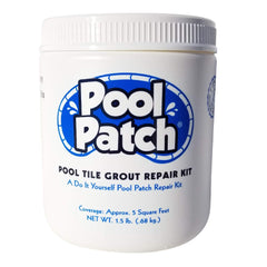 Pool Patch front packaging showing 1.5 lb tub and label benefits