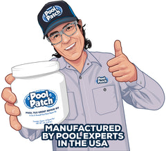 Pool Patch tub held in hand showing compact size and easy handling