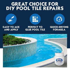 Pool Patch being applied to pool tile demonstrating quick strong bond