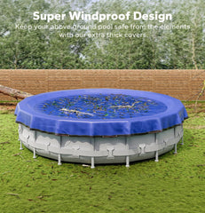 POOLHACKER cover installed on above-ground pool prevents debris entry
