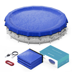 POOLHACKER front packaging showing 21ft round winter cover protects pool