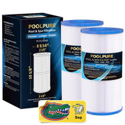 POOLPURE C-5345 front view showing clean replacement cartridge and benefit of easy swap
