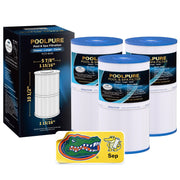 POOLPURE C-6430 front view showing cartridge and clean water benefit