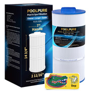 POOLPURE front view shows cartridge fit and clear labeling for easy replacement