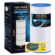 POOLPURE CC100 front view showing cartridge and clear fit benefits