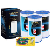 POOLPURE front view of 3-pack Type B filters showing full packaging and compatibility