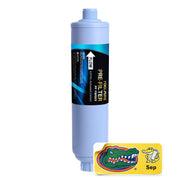 POOLPURE front view of hose-end pre-filter showing compact design and quick benefits