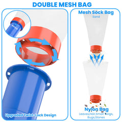 Poolvio twist-lock debris bag detail ensuring secure fit and quick emptying benefit
