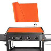 POPQEEN front view showing full mat protecting griddle, highlights coverage benefit