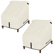 Porch Shield front view beige cover protecting patio chair, durable weather protection