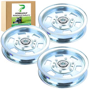 POSEAGLE front view of 3-pack idler pulleys showing packaging and fit