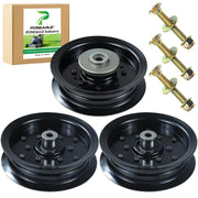 POSEAGLE front view of two replacement pulleys and hardware for quick identification