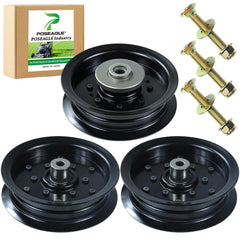 POSEAGLE front view of two replacement pulleys and hardware for quick identification