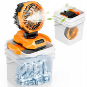 Powdeom front view showing bucket-mounted fan and mist for outdoor cooling