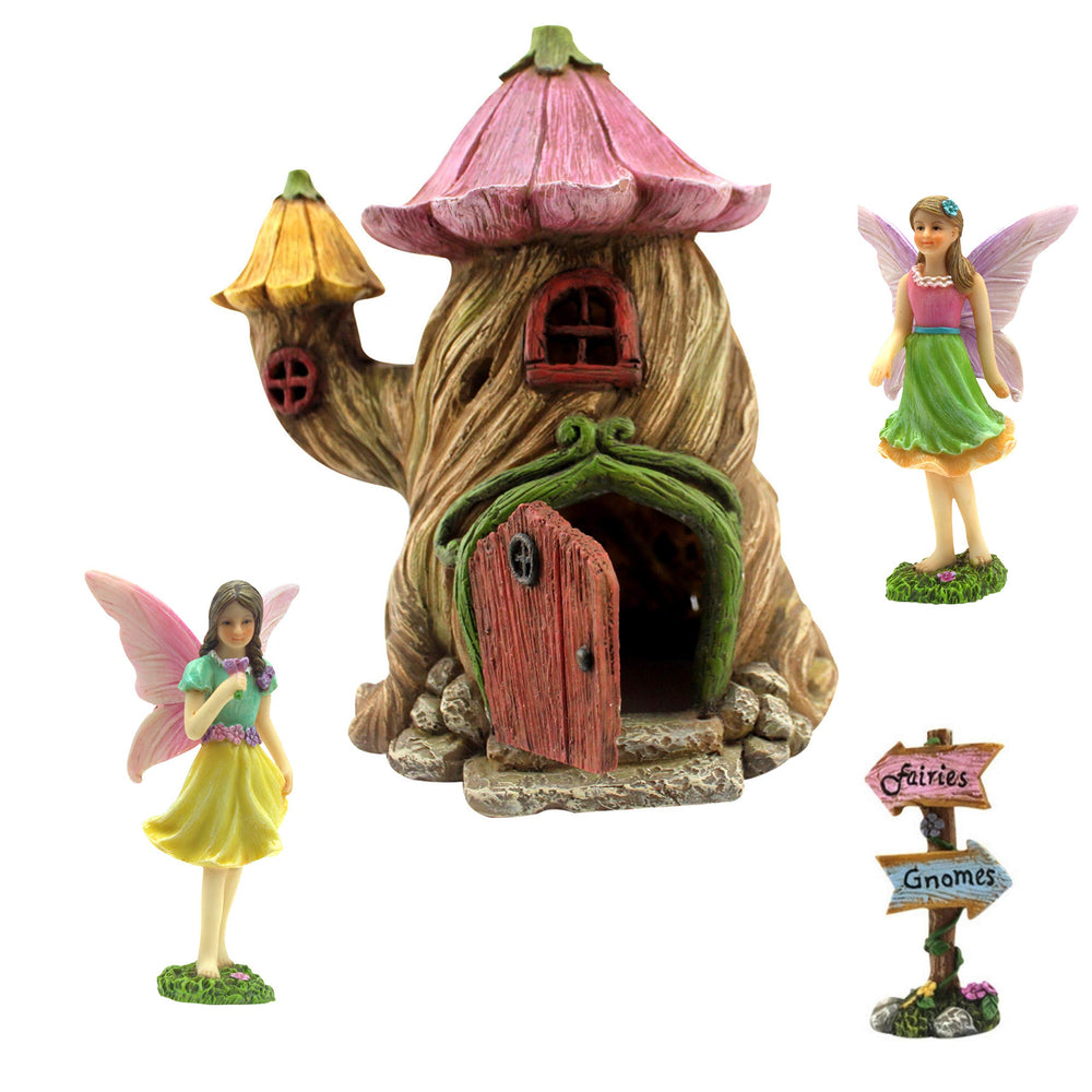 PRETMANNS front view of 7-inch fairy house showing detailed painted facade