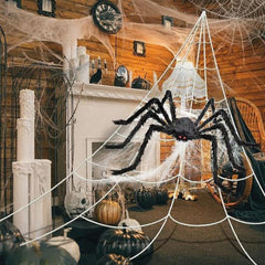 PUHPIG 59-inch giant spider close-up showing plush texture and red eyes for realism