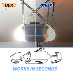 Pulems LED bulb installed in garage opener highlighting bright glare-free illumination
