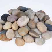 Pulovin bag front showing 20 lb river rocks and clear packaging benefit