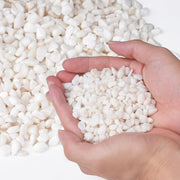 Pulovin front bag showing product weight and white pebbles benefit visual appeal