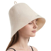 PuTian front view white sauna hat showing clean design and fit benefit