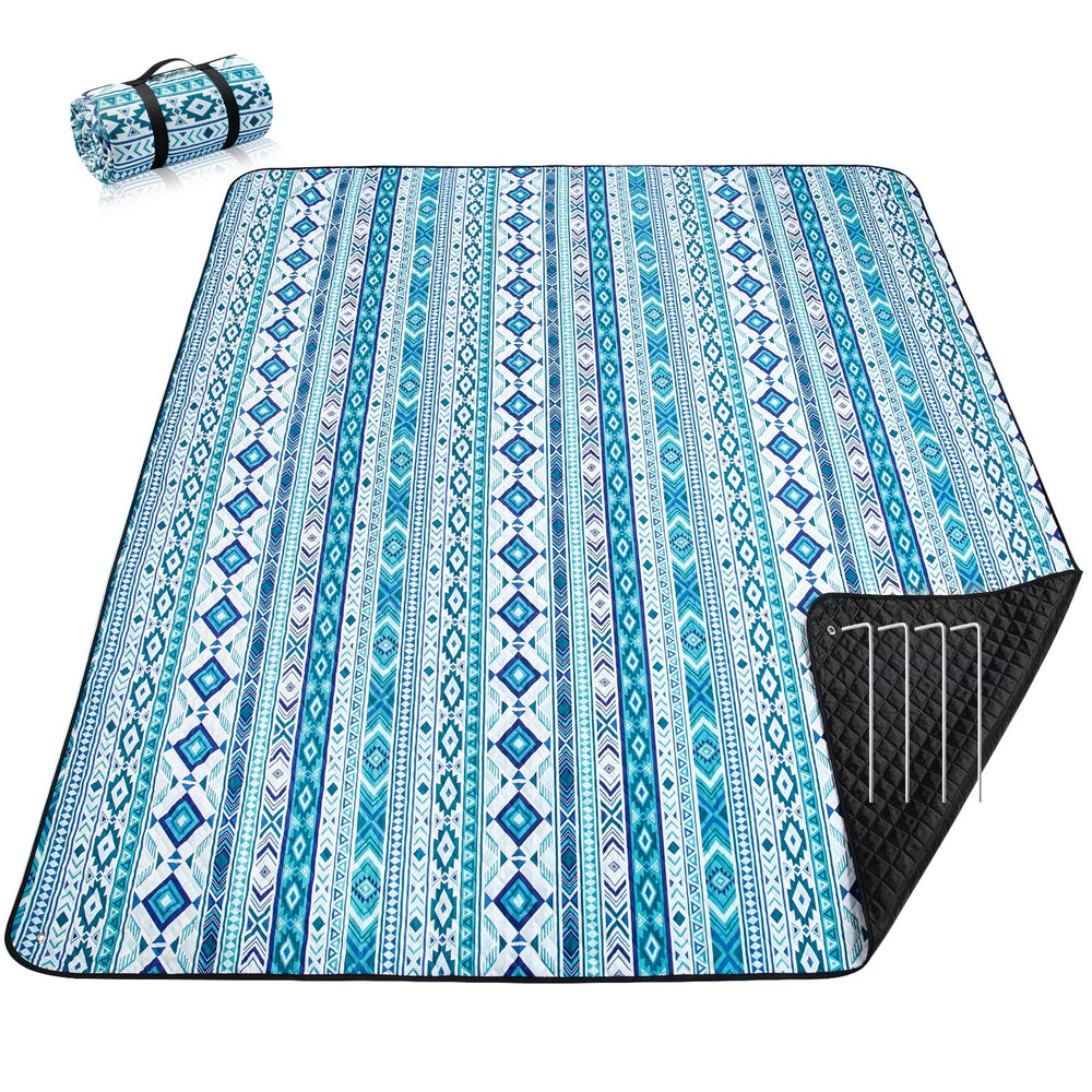 PY SUPER MODE front packaged teal boho blanket showing pattern and carry strap benefit
