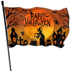 Pziauot front view of witch and haunted mansion flag, adds spooky curb appeal