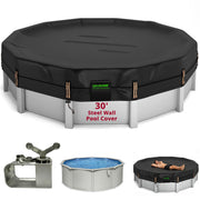 QH.HOME front view of 30ft round cover showing full fit and protection