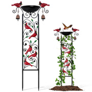 Qmetalart front view of red cardinal trellis showcasing design and garden benefit