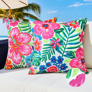 QoBexim front view showing tropical pink floral covers enhancing patio seating