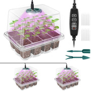 Qoolife front view of two seed starter trays showing lights and domes for efficient germination