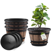 Quarut front view of barrel planter showing rustic design and curb appeal