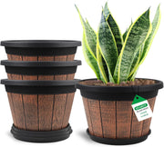 Quarut front view of 14-inch barrel planter showing rustic style and versatility